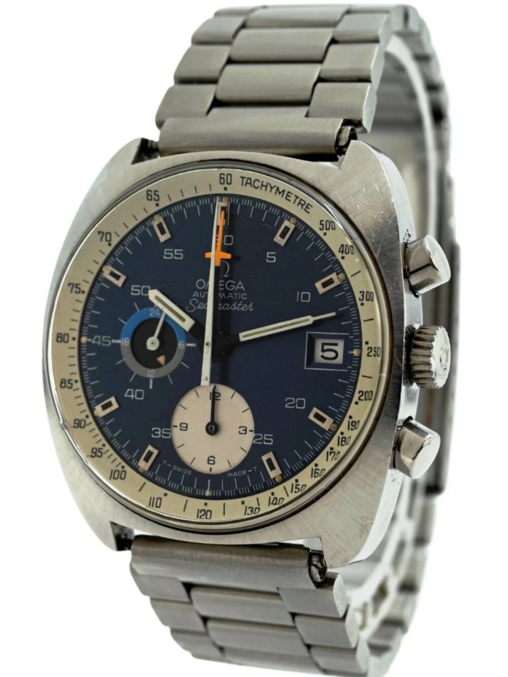 Omega 38mm Jedi Automatic Cal 1040 Chronograph Blue Dial SS Watch! Ref: 176.007!